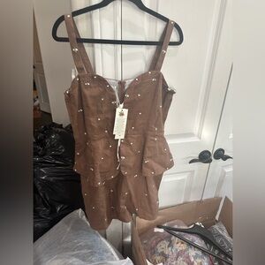 Fanm Mon Brown Dress with Floral Details